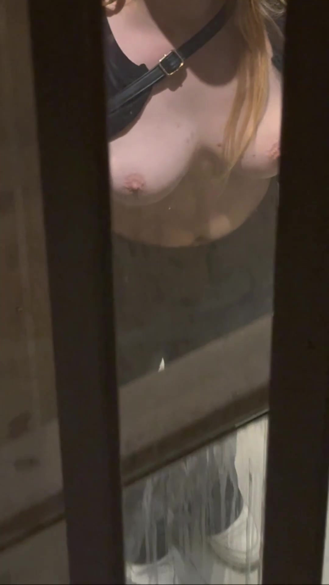 showing off my tits in the mall elevator - free porn video