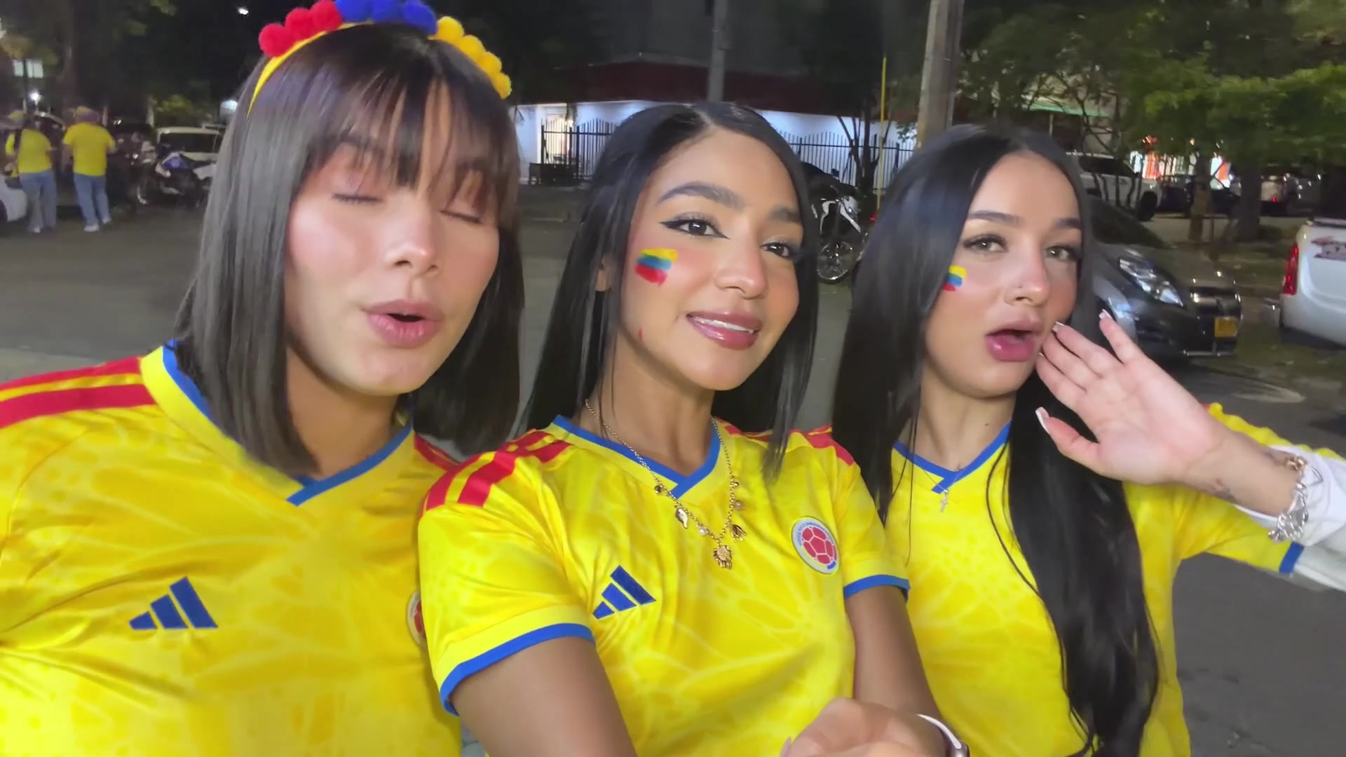 Using their friends as a shield so they can fuck in the middle of the crowded park while celebrating Colombia's world cup win - free porn video