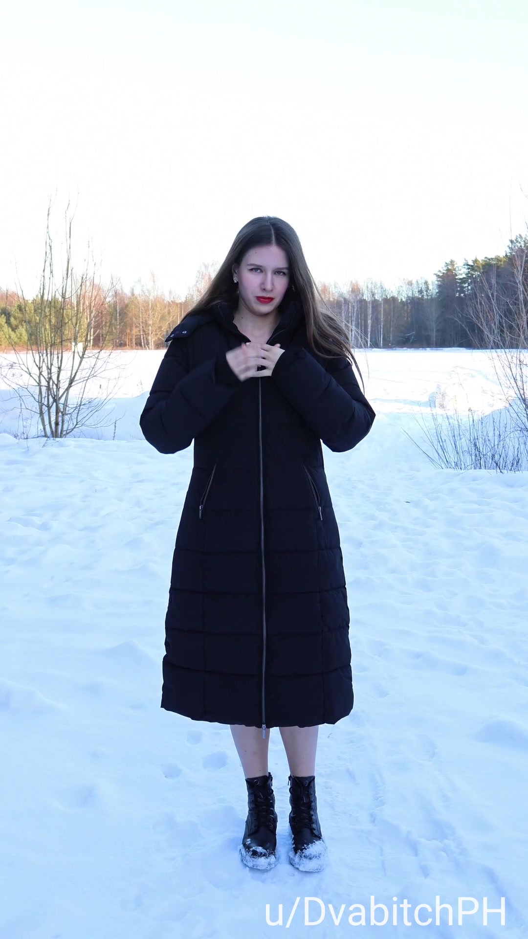 There's only my red panties under my coat and nothing else but my sexy body - free porn video