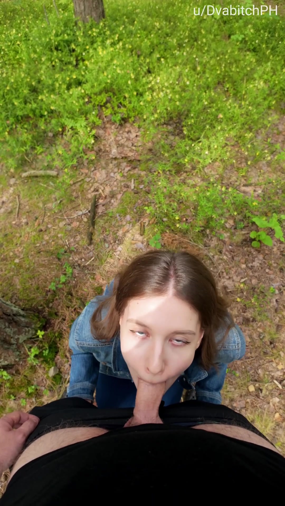 In the woods pushing my head deeper till I gag on his cock - free porn video