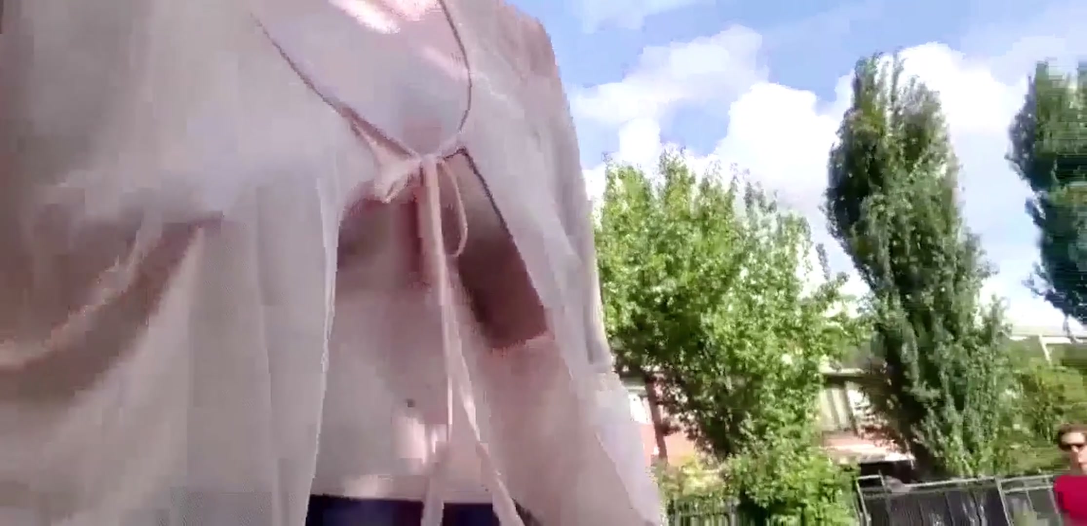Caught by strangers with exposed puffy nipples - free porn video