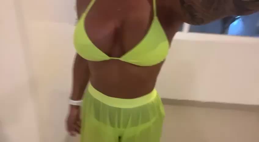 Taking the DDs out on the way to neon night in Mexico - free porn video