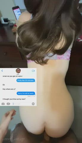 Cheating slut texts her boyfriend back while getting railed - free porn video