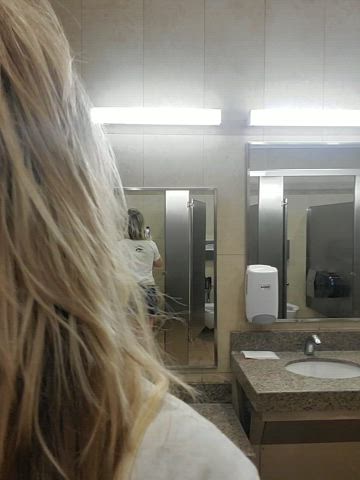 Showing my off my butt plug in a public restroom. [gif] - free porn video