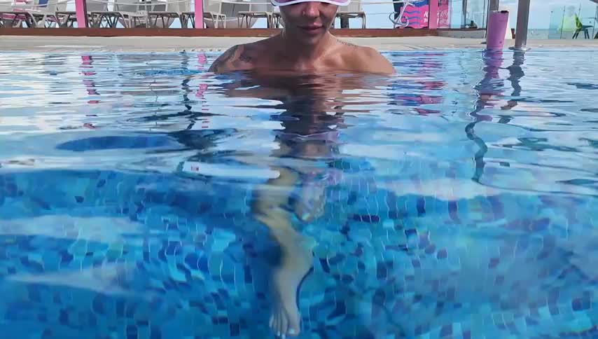 Getting ready for the topless foam party in Mexico , see if anyone notices me playing with the guys underwater - free porn video