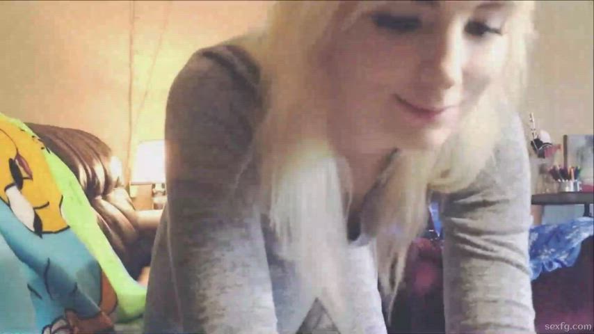 Sweet blonde wearing dress gentle sucks cock in POV - free porn video