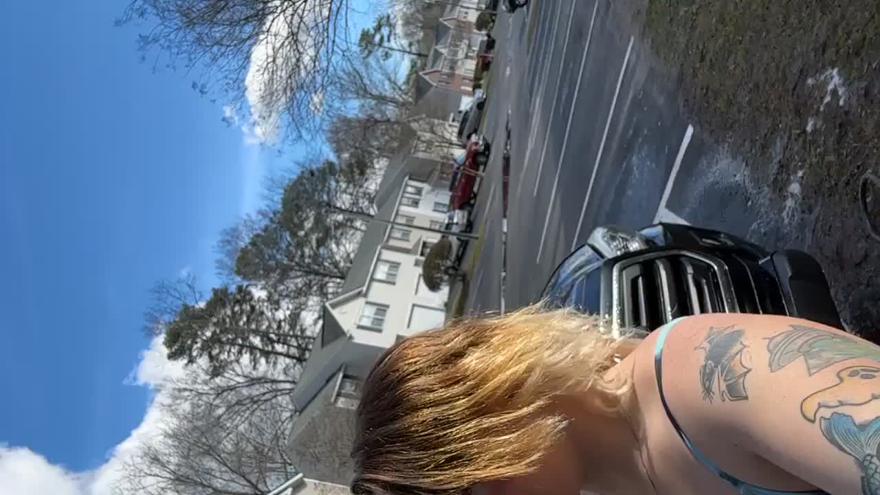 Washing the truck in my neighborhood I hope no one sees me pull the girls out teehee [gif] - free porn video