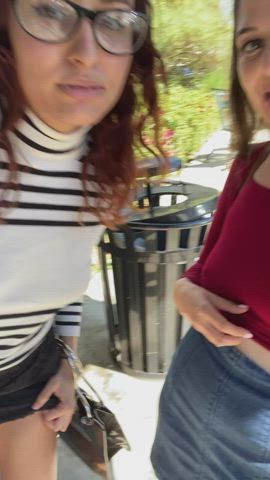We like wearing skirts so we can easily do stuff like this in public [GIF] - free porn video
