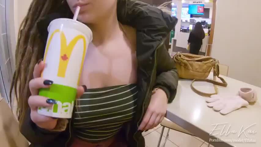 Getting her ass covered in cum at McDonald's - free porn video