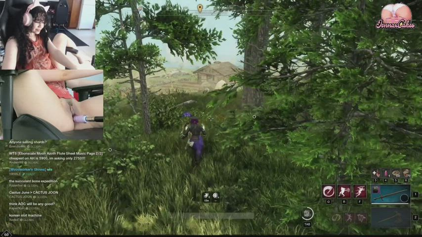 Playing New World while getting fucked by my fuck machine >:) - free porn video