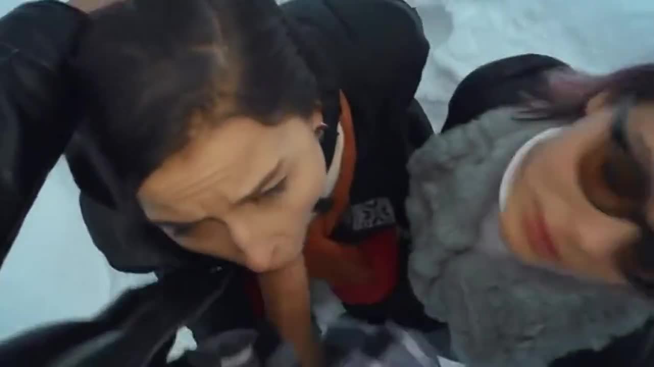 Hot Cumshot in Public Winter Location on 2 Girls - free porn video