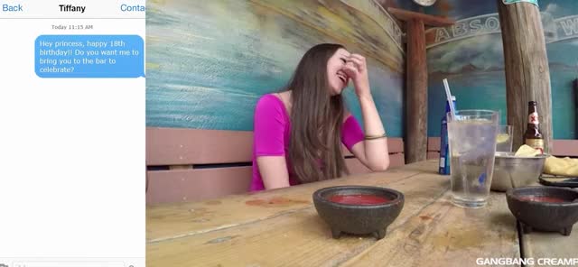 Tiffany gets a very special 18th birthday present from stepdad & his friends - free porn video