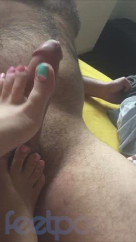 girl with green and pink toes gives footjob - free porn video