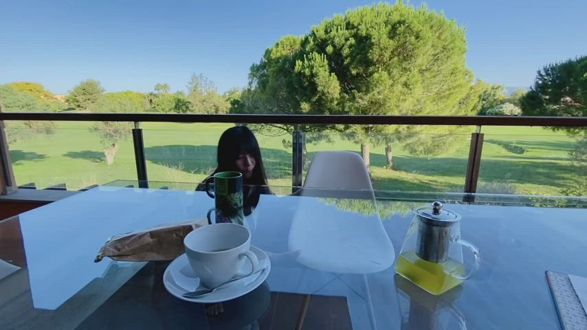 Sneaking under the table for her cum breakfast - free porn video