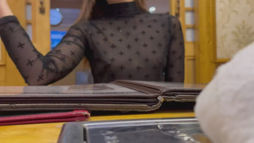 I have dined at a Korean restaurant in see-through tops. [GIF] - free porn video