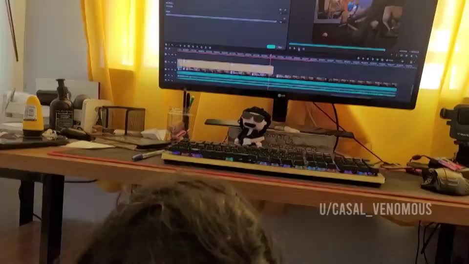 I'm hubby's new editing tool. While he tries to edit me fucking other guy, I blow his cock to keep him motivated. - free porn video