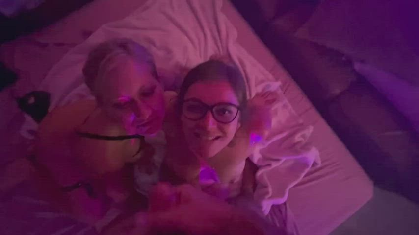 Met this couple at a party, and her husband sprayed our faces with cum - free porn video