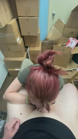 He couldn’t wait for me any longer so he made me suck it in the backroom of his work - free porn video
