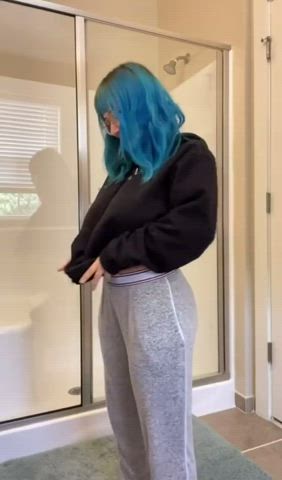 Blue haired girl showing off - free porn video