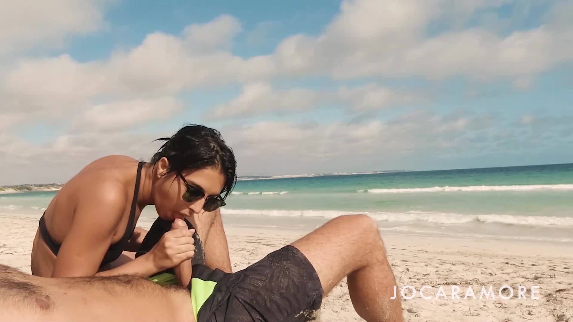 Giving a little attention was risky, but we had fun on the public beach! - free porn video