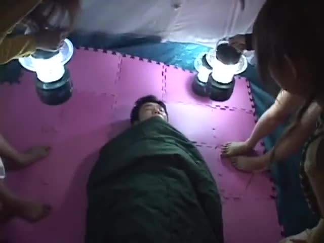 Man falls asleep in Womenâs tent by accident and ends up unlucky - free porn video