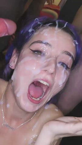 Multiple loads of hot sticky cum on her beautiful young face - free porn video