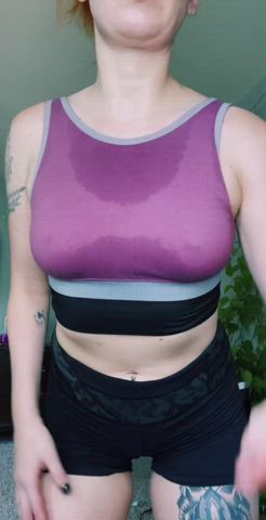 Hope you don’t mind that my tits are a little sweaty, I just got back from a run - free porn video