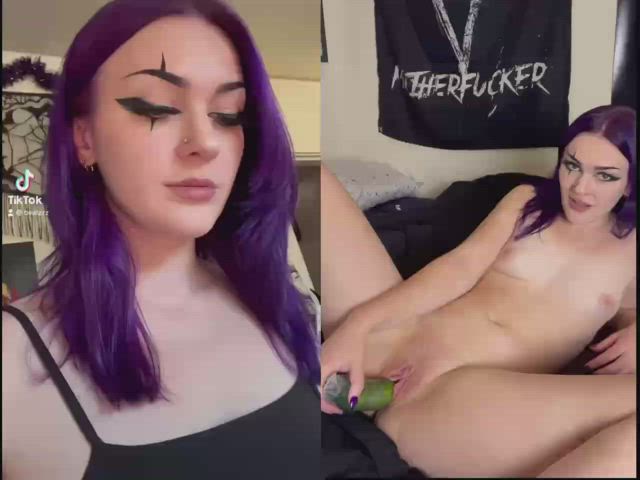 Hope daddy is proud seeing me fuck my tight pussy with a veggie - free porn video