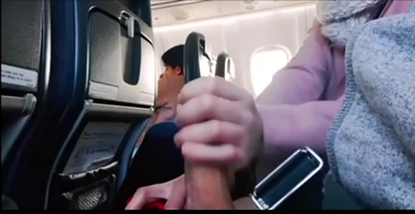 I never thought i dare to give hubby handjob on the plane next to people - free porn video