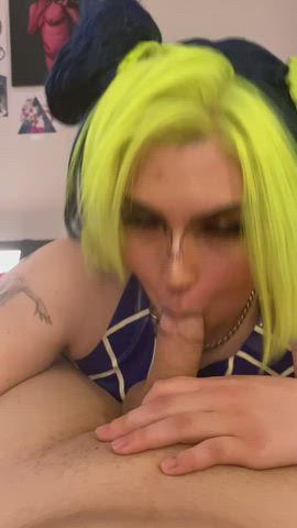 POV Jolyne Kujo gives you a blowjob - free porn video