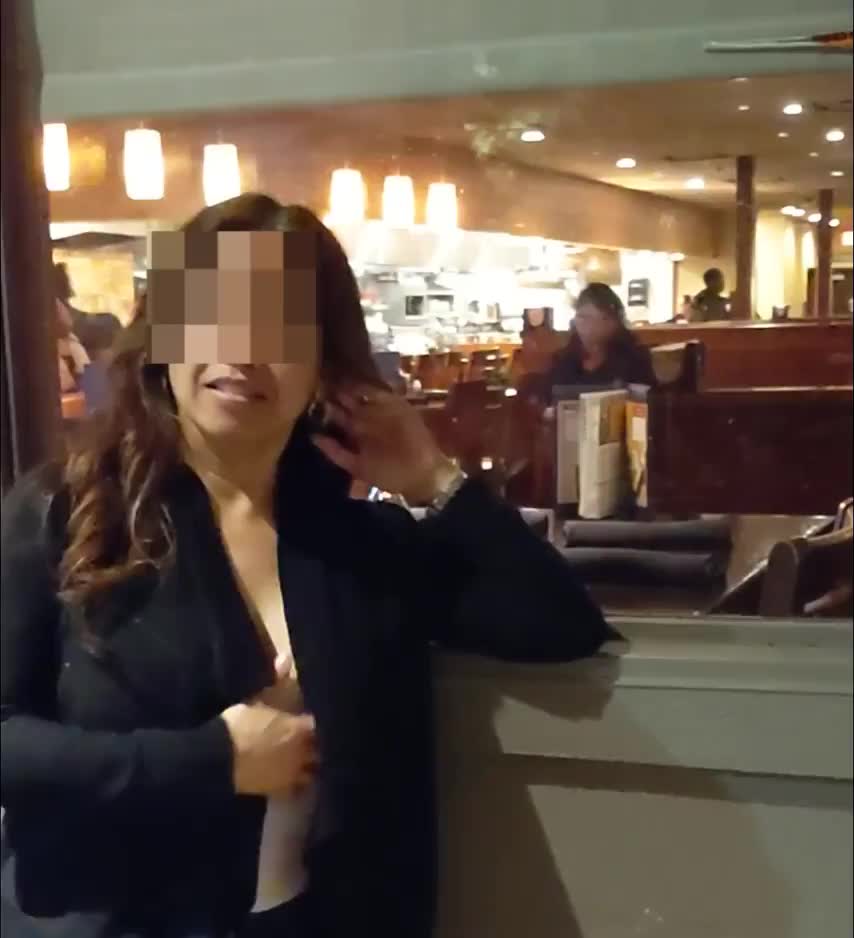 The BREAST view in the restaurant - free porn video