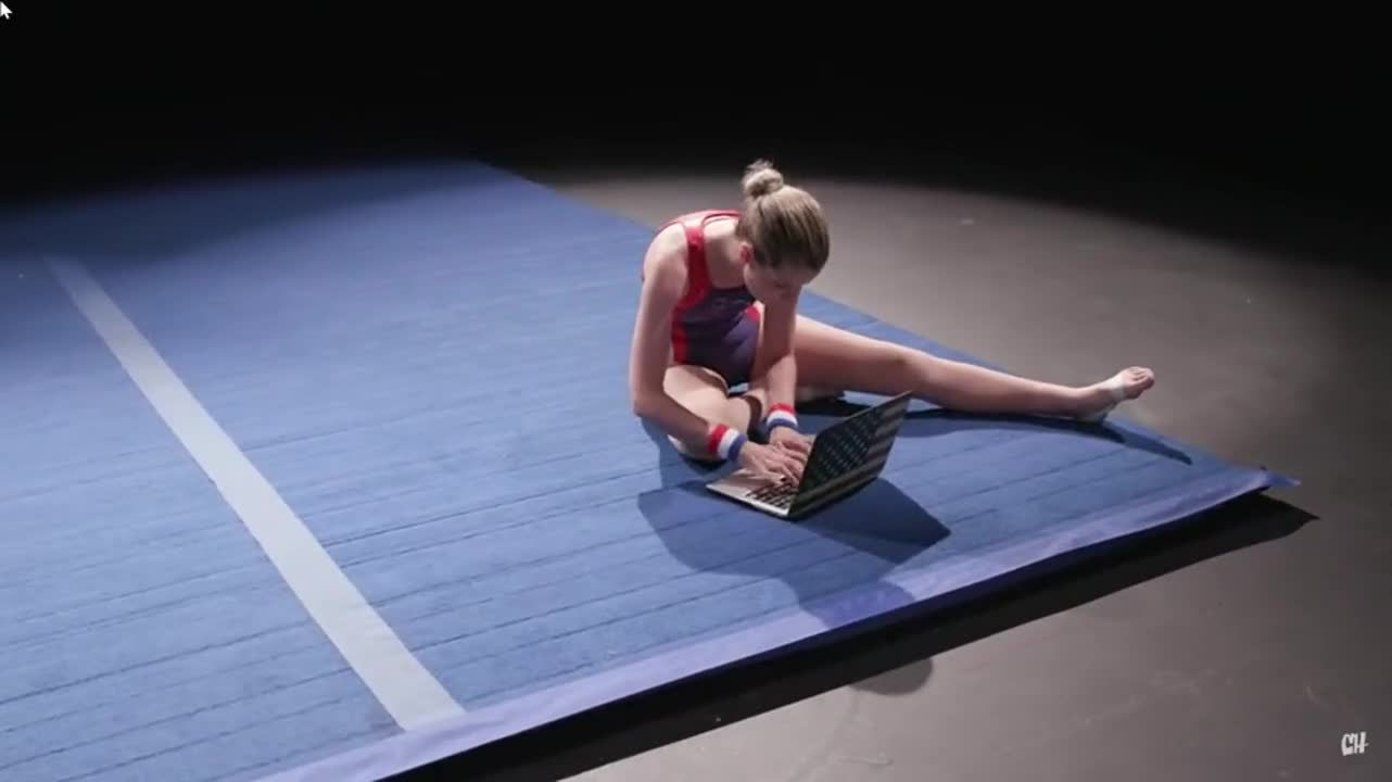 Siobhan Thompson in gymnast's outfit for comedy sketch - free porn video