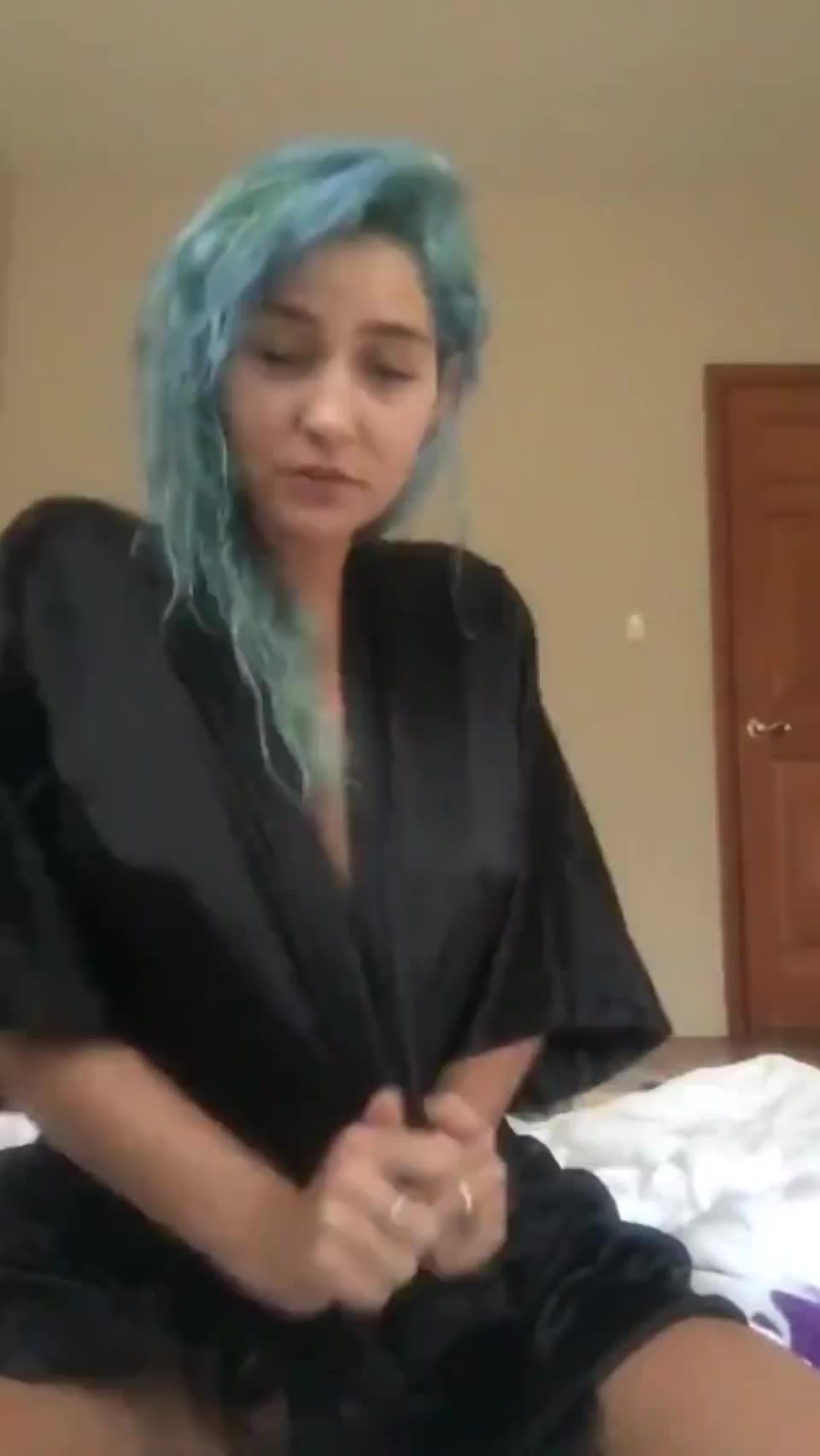Blue Haired Petite Reveals Her Boobs - free porn video