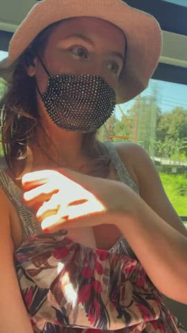Flashing and playing on a crowded bus... got caught by the guy behind me - free porn video