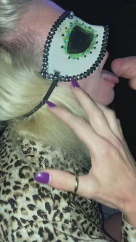 In Adult Theater Eating Cum From a Nice Stranger's Uncut Cock While Hubby Takes Video - free porn video