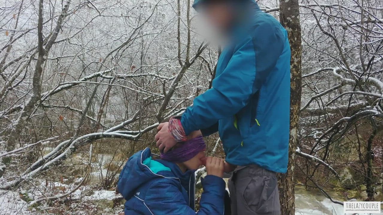 Public Blowjob And Cum Swallow Near The Mountain River - free porn video