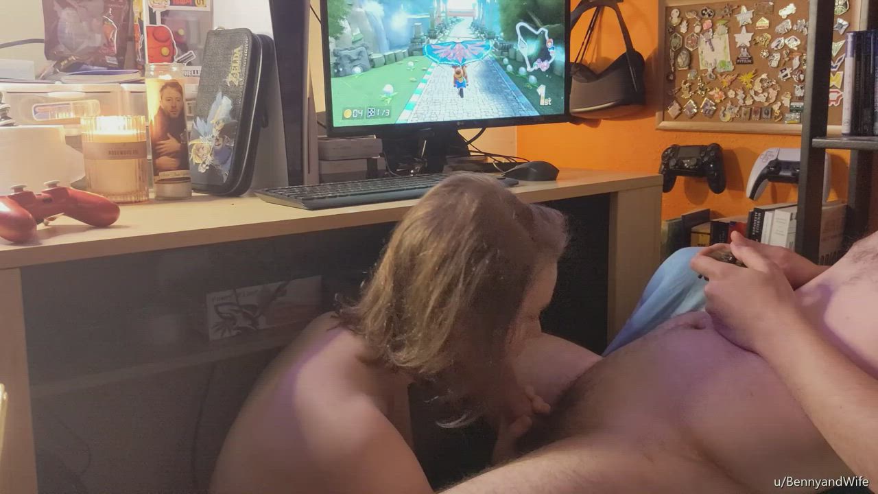 Blocking a red shell while getting under the desk support - free porn video