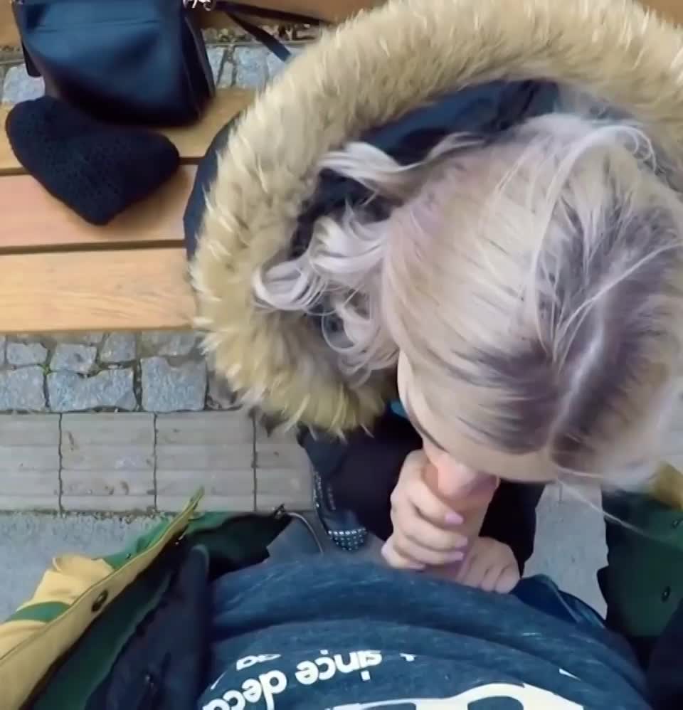 Swallowing cum on a park bench - free porn video