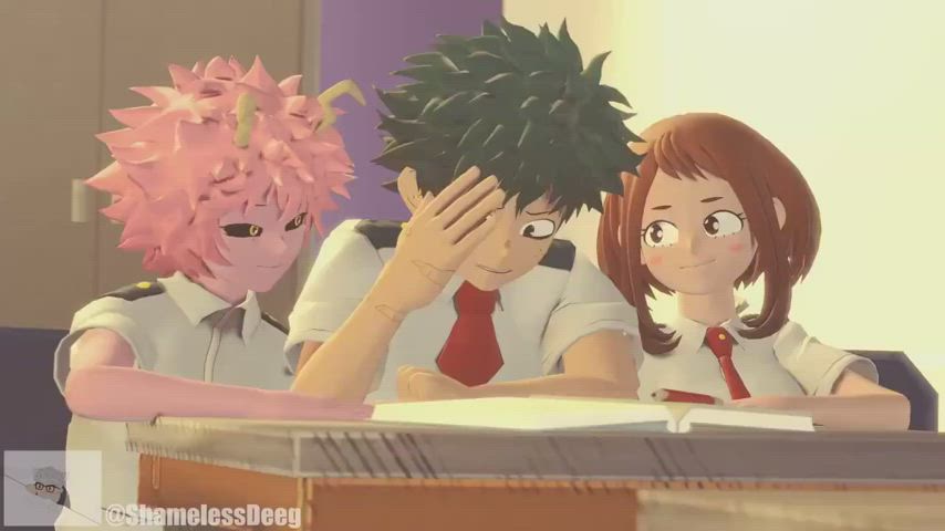 "Classroom Antics"Mina, Ochaco and Deku [ShamelessDeeg] (My Hero Academia) - free porn video