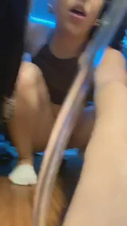 Big ass brunette riding floor dildo - free porn video