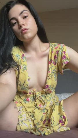 I don’t wear panties because I get turned on by the look of men noticing my pussy under my skirt 🥰 - free porn video