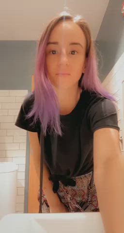 Fuck it, pulling my pants all the way down to show both my holes knowing anyone can walk in [gif] - free porn video