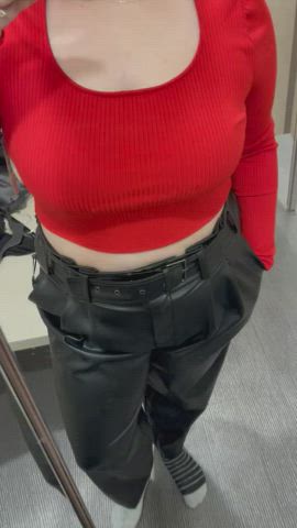 Teasing my husband who is waiting for me outside the changing room - free porn video