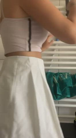 skinny girl with juicy ass in a skirt - free porn video