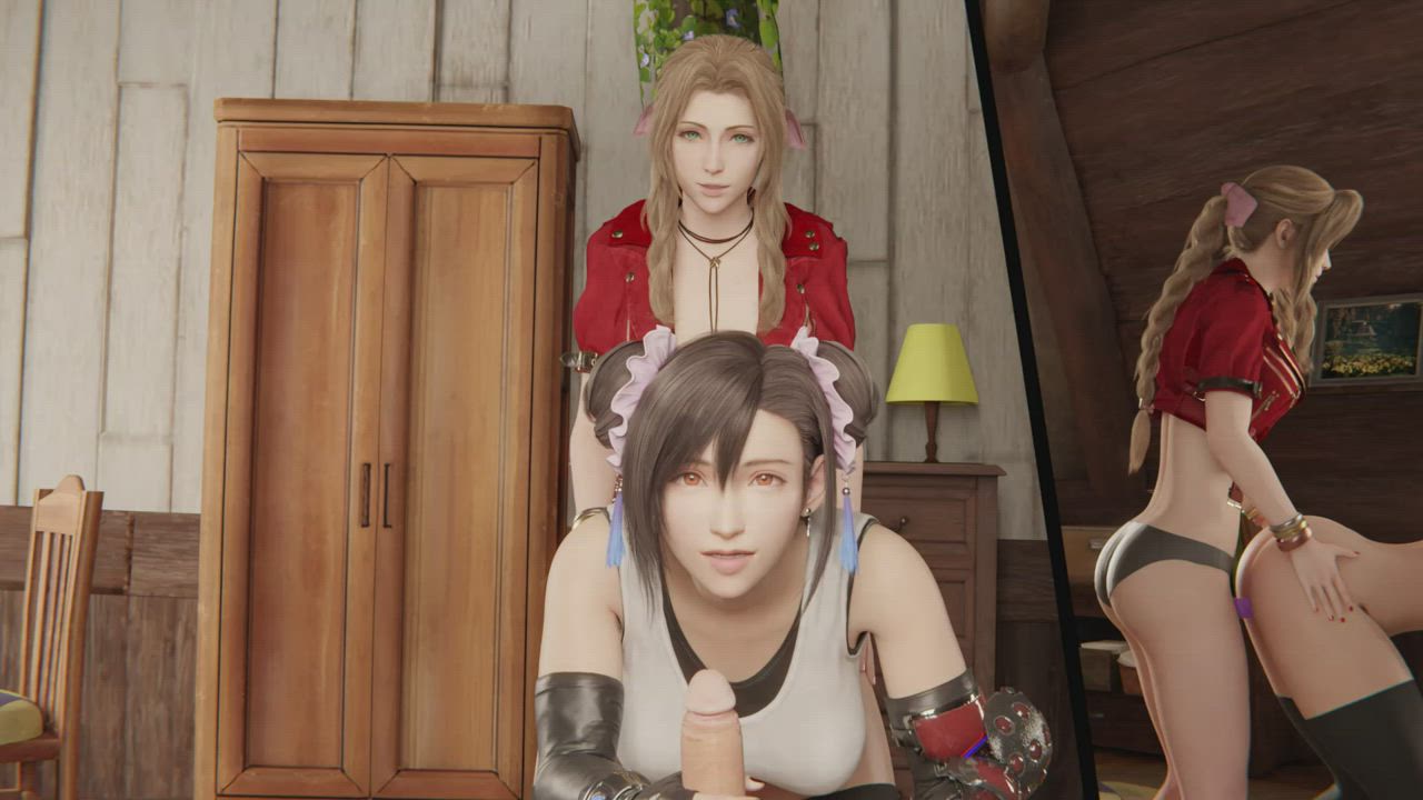 Tifa x Aerith Handjob x dildo (HentaiVR / Auxtasy) [Final Fantasy 7] - free porn video