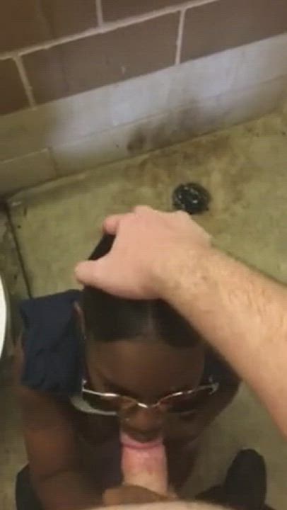 Public blowjob and cumming on her black tits - free porn video
