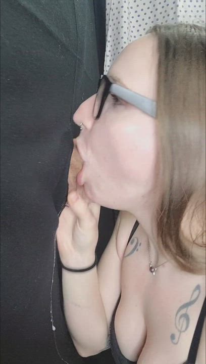 I love putting my dick through the hole in the curtain and feeling a sloppy wet and warm mouth swallow me down (OC) - free porn video