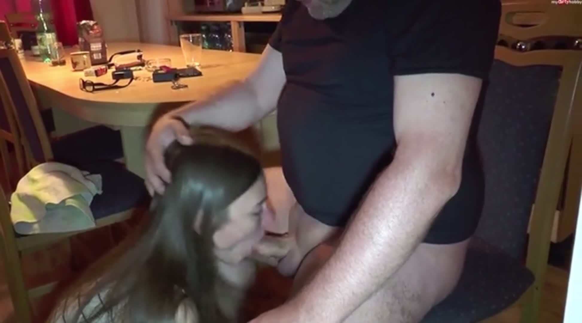 Getting caught sucking the old neighbors hard cock - free porn video