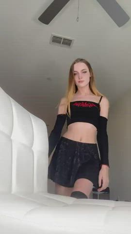 Blonde girl in skirt shows her fresh pussy [GIF] - free porn video