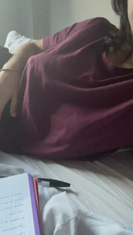 I dont know what's a better idea, to keep studying or play with my boobs - free porn video